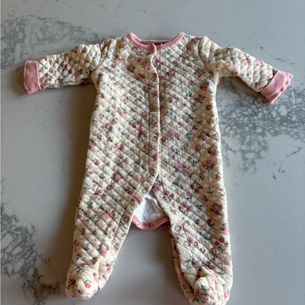 Chick Pea Floral Quilted Footie in Pink and Cream